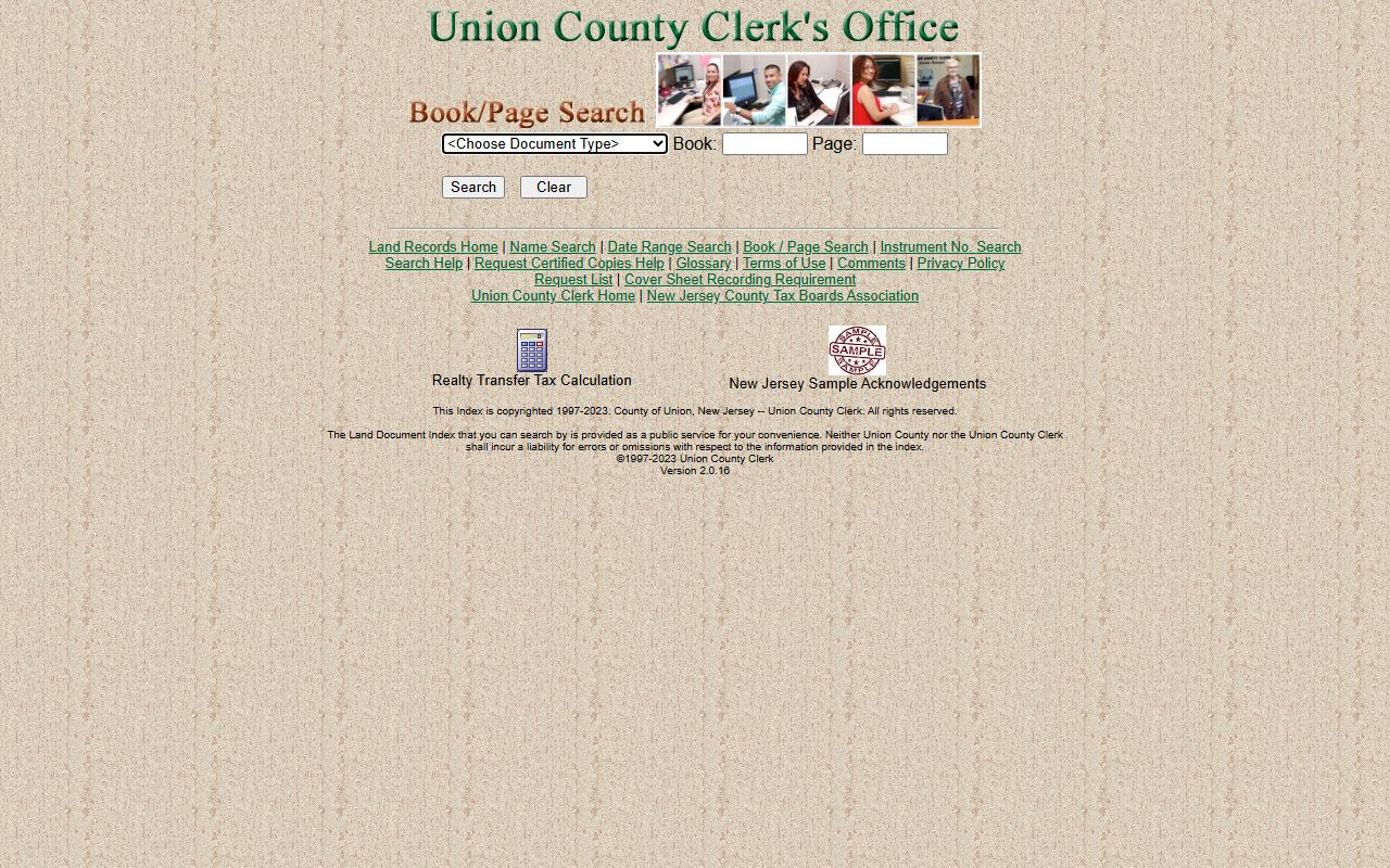 Union County Clerk land record book and page search form