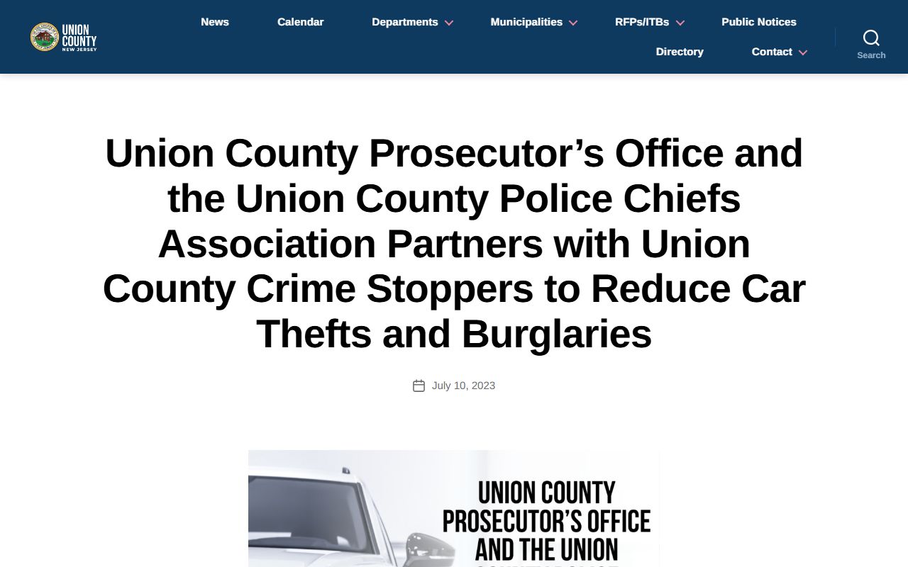 Union County Prosecutor Crime Stoppers press release tied to arrest records