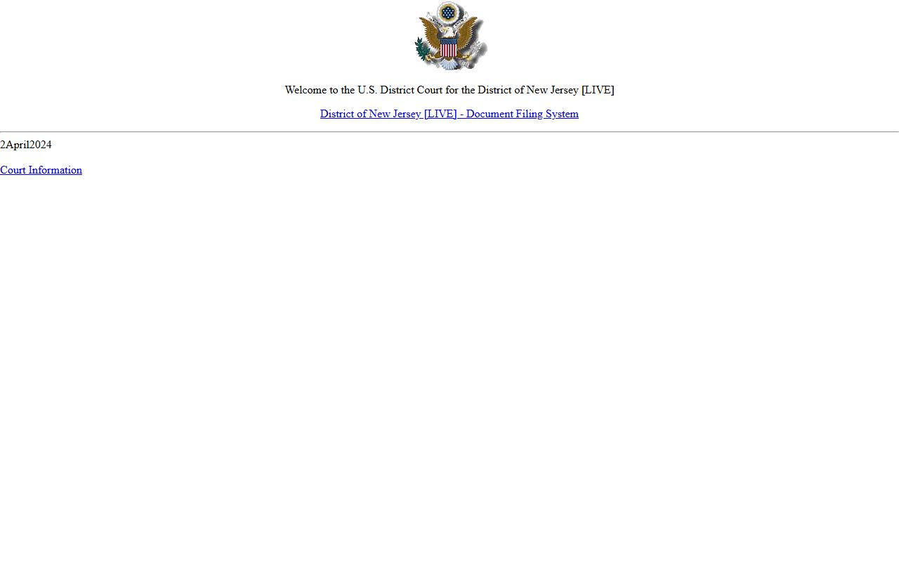 District of New Jersey CM/ECF system for federal Union County case records
