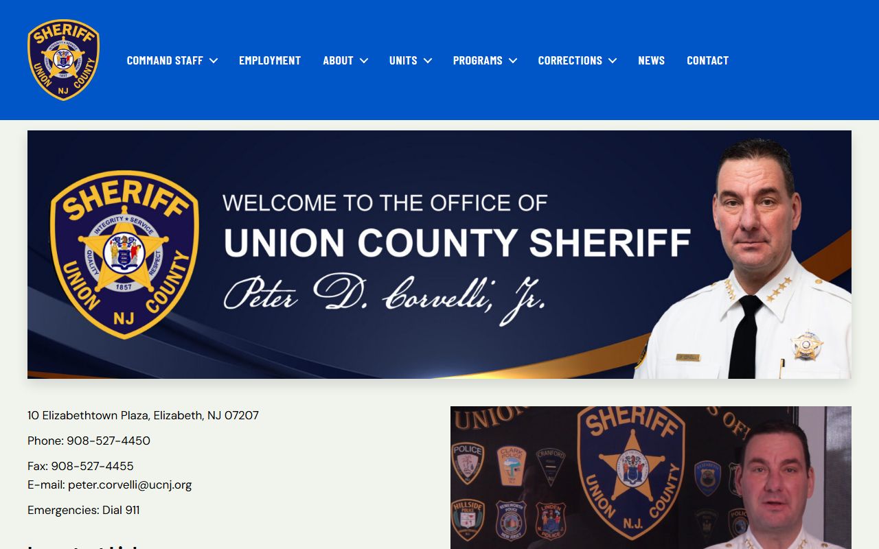 Union County Sheriff home page used for inmate and court records access