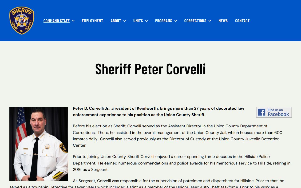 Union County Sheriff biography page tied to inmate records and the jail