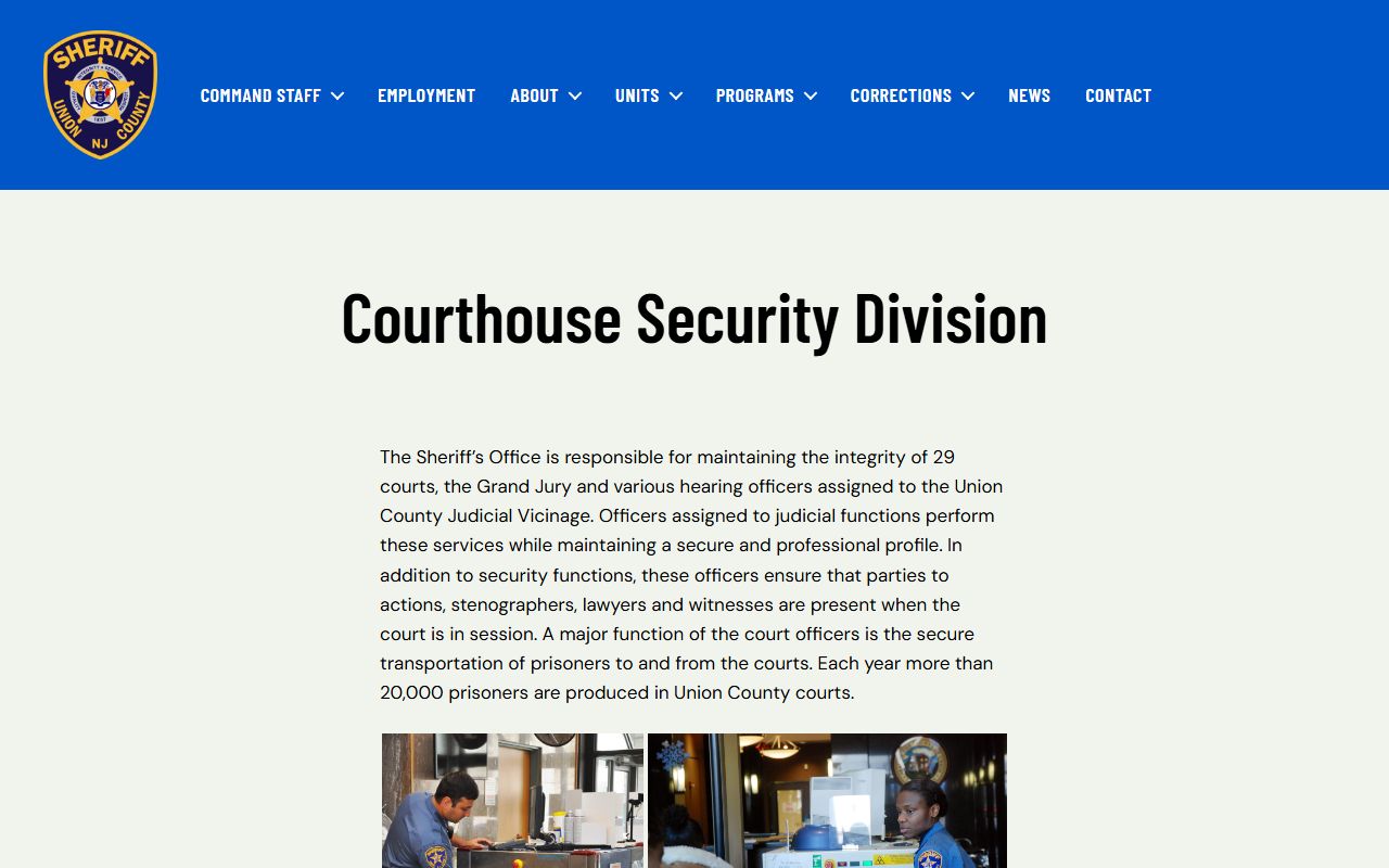 Union County Sheriff courthouse security page tied to inmate court production