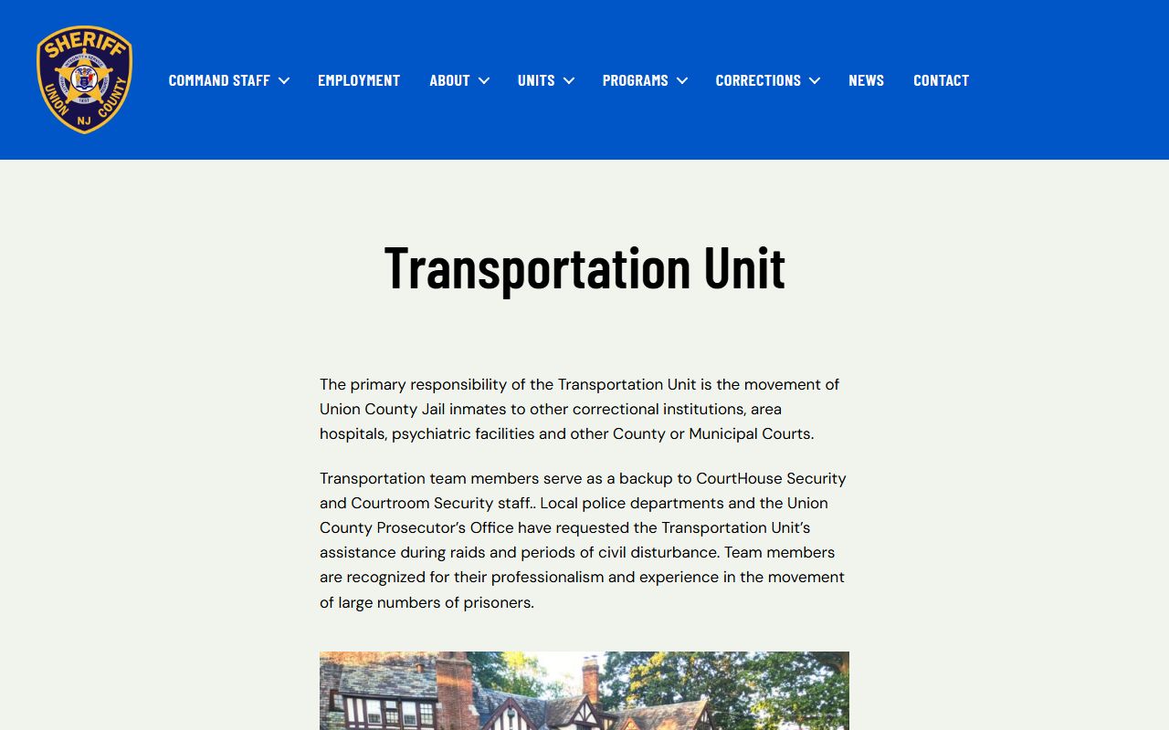 Union County Sheriff transportation unit page for inmate movement records