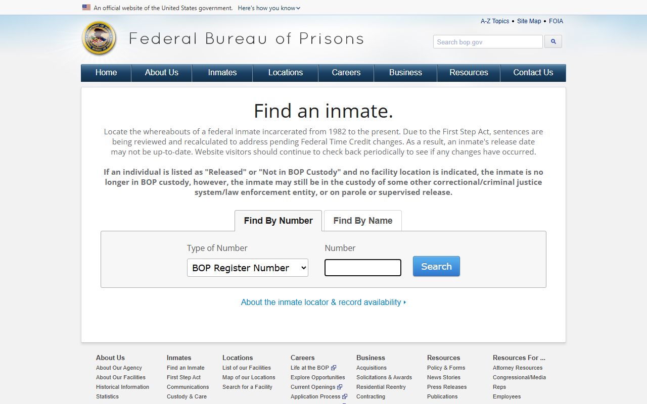 Federal Bureau of Prisons locator used for released Union County federal inmates