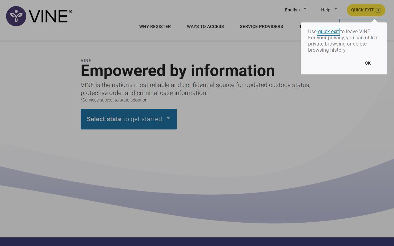 VINELink custody status and notification search for Union County released inmates