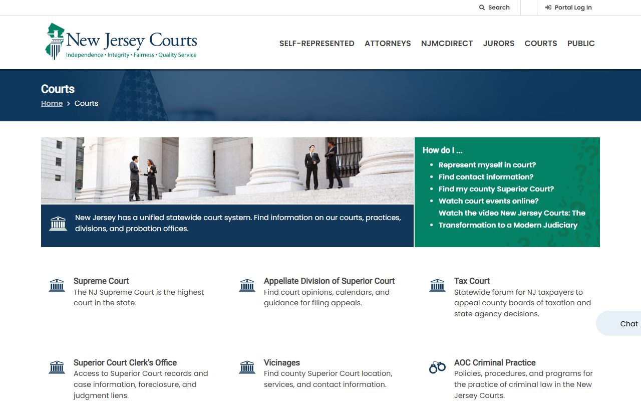 New Jersey Courts landing page that governs Union County court records access