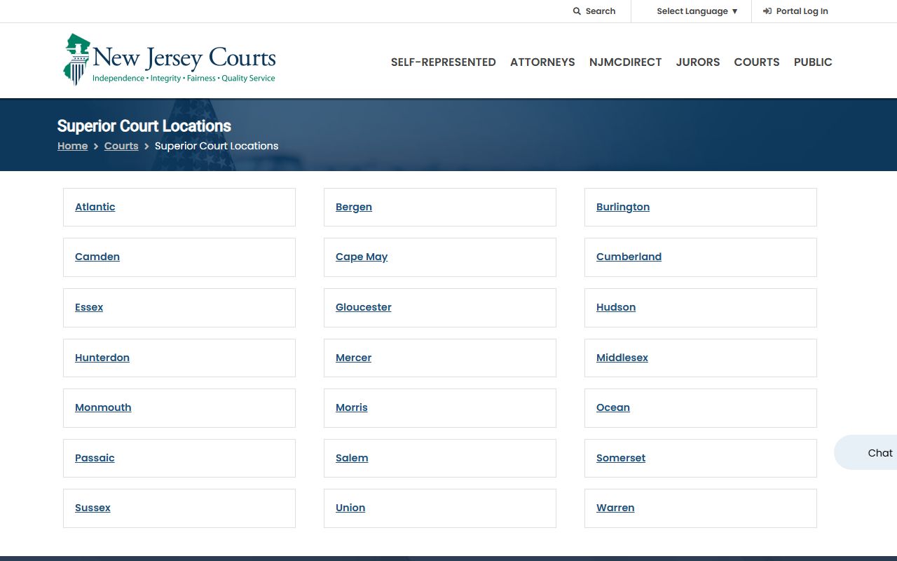 Union County Superior Court vicinage listing in the New Jersey court records directory