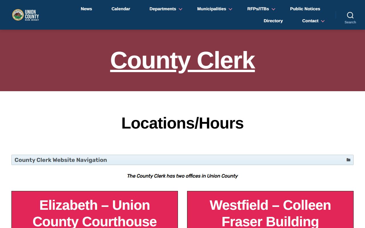 Union County Clerk office locations and hours for records access