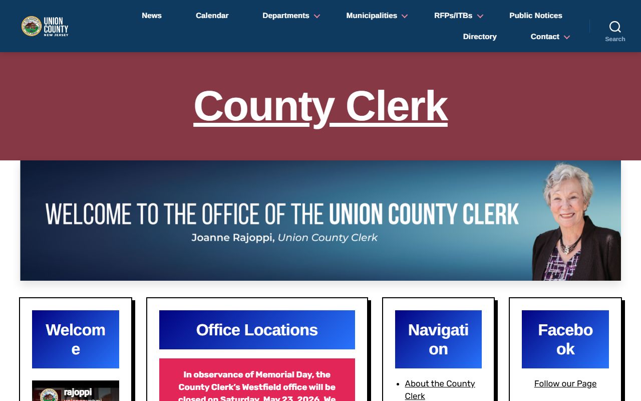 Union County Clerk page for land and public records in Union County