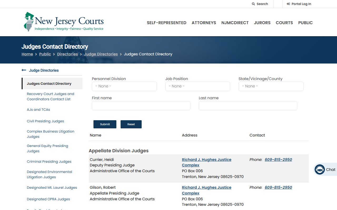 Union County court records judge directory for the Union Vicinage Superior Court