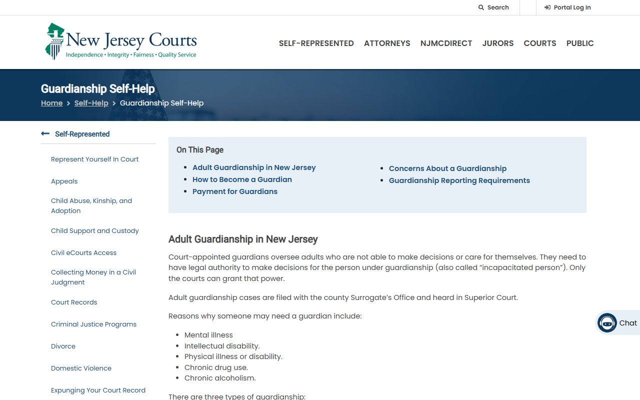 NJ Courts guardianship self-help page tied to Union County Surrogate records