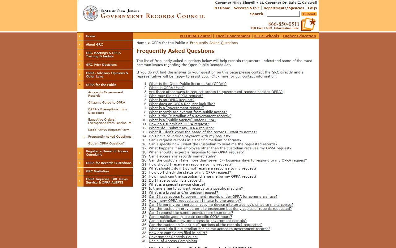 Government Records Council OPRA FAQ for Union County public records appeals