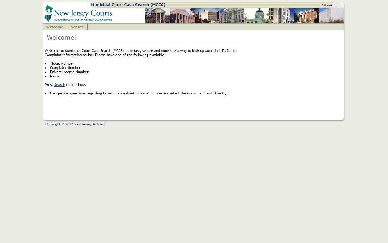 Municipal Court Case Search portal for Union County traffic court records