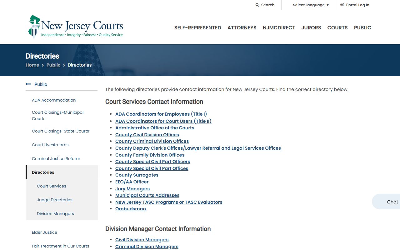 NJ Courts public directories for Union County traffic court records contacts