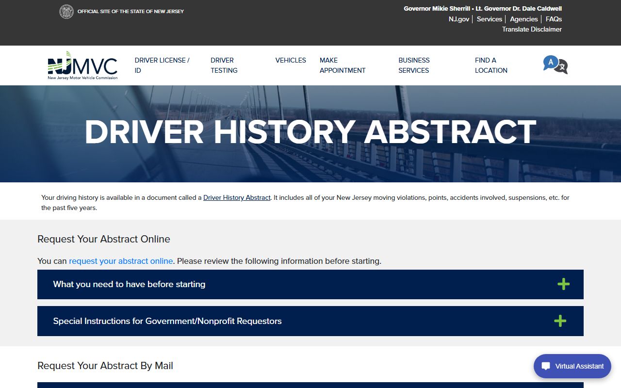 NJ MVC driver history abstract page separate from Union County traffic court records